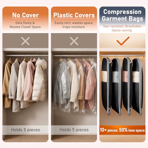 Garment Bags for Hanging Clothes 10" Gusseted (Black / 43" x 10"2 Pack)