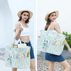 Waterproof Beach Tote Pool Bags for Women Ladies Extra Large Gym Tote Carry On Bag With Wet Compartment for Weekender Travel (Blue Floral 201)