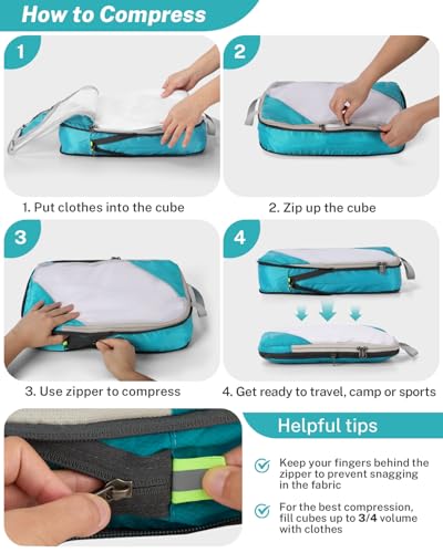 Compression Packing Cubes for Travel (Set of 10 / 10-Blue)