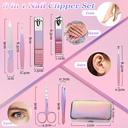 Manicure Set Women Nail Clippers Professional Manicure Pedicure Kit Stainless Steel Nail Cutter Grooming Kit Personal Care Tool with Travel Case Gifts for Women Her Valentine's Day Mother's Day (Gradual Purple)
