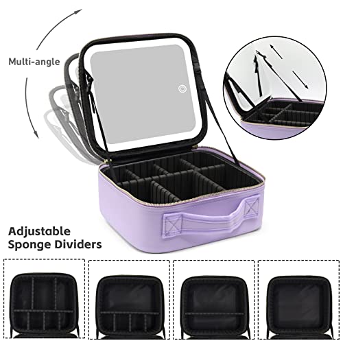 Travel Makeup Bag with Lighted Mirror (Purple / Integrated)
