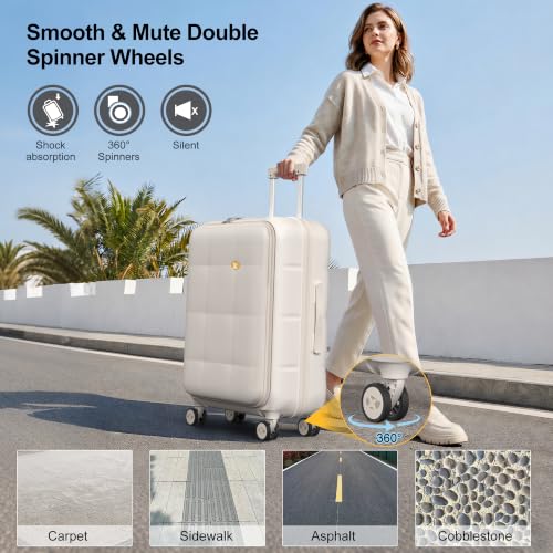 26 Inch Large Expandable Checked Luggage Hard Shell Suitcase (26 inch / Cream)
