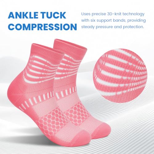 Ankle Compression Socks Women Men Plantar Fasciitis Relief 3 Pairs (Large / Pink(3 Pairs))