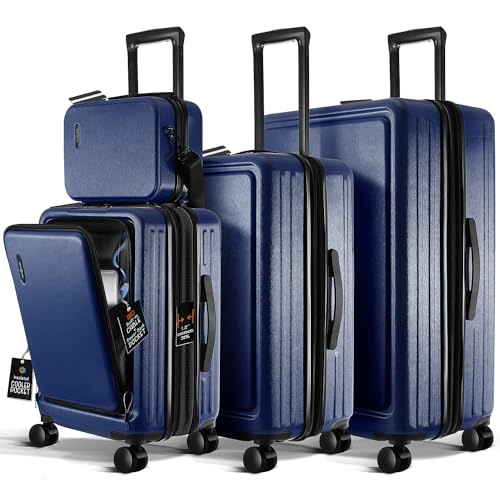 4 Piece Luggage Sets with Spinner Wheels (4 Piece Set (20/24/28) / Navy)