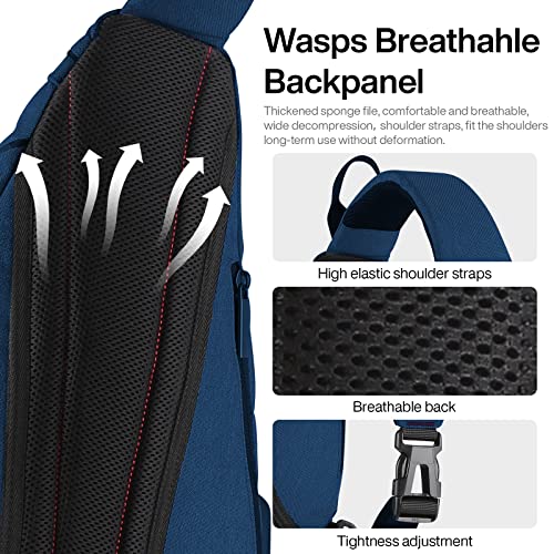 Sling Bag Men Backpack Unisex One Shoulder Bag Hiking Travel Backpack Crossbody with USB Port for Men Women Versatile Casual Daypack (Dark Blue-17")