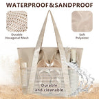 Waterproof Sandproof Large Beach Bag for Women (Beige)
