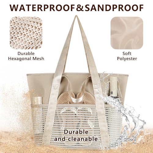Waterproof Sandproof Large Beach Bag for Women (Beige)