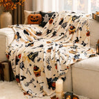 Halloween Fleece Throw Blanket (Halloween Pumpkin Cat / Throw(50" X 60"))