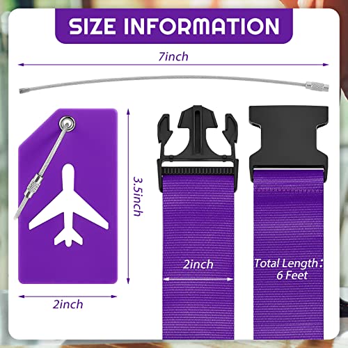 8 Pcs Luggage Straps Suitcase Tags Set for TSA Approved (Dark Purple / Airplane)