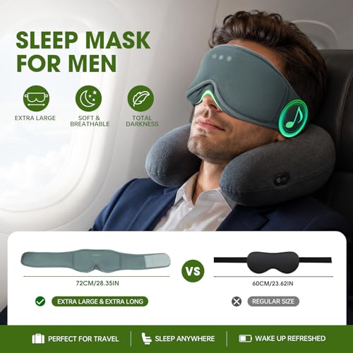 Bamboo Cotton Large Sleep Mask with Bluetooth Wireless Headphones (Dark Black)