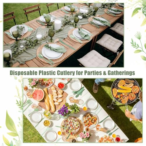 90 Pieces Gradient Sage Green Plastic Cutlery Set (Gradient Sage Green)