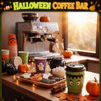 48 Sets 8 oz Halloween Disposable Coffee Cups with Lids and Sleeves (Monster)
