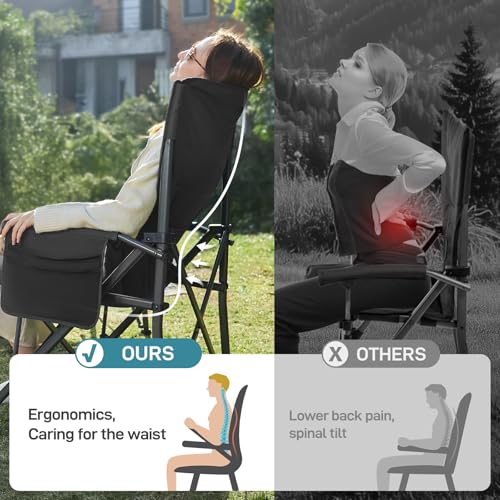 Oversized Folding Camping Chair for Adults with Adjustable Lumbar Support (Black / Lumbar Support Back)
