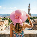 Wide Brim Sun Hat for Women Floppy Straw Hat Summer Beach Hats Fashionable Trendy Hats Sun Protection UPF 50+ (1 Pc: Pink With White Polka Dots)