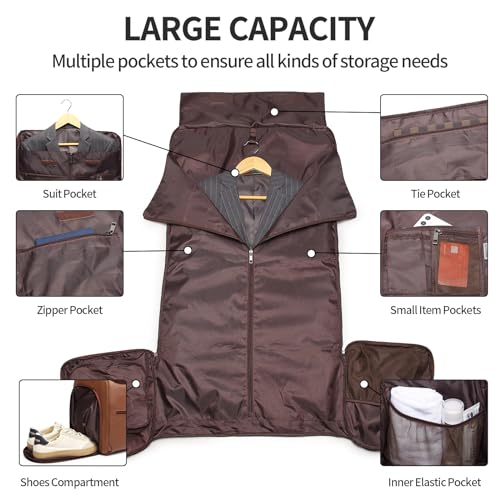 Garment Bag with Shoe Pouch Carry On Convertible Travel Duffel Bag for Men Women (Brown / Travel)