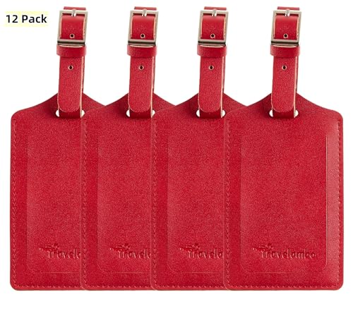 12 Pack Leather Luggage Tags for Suitcases Travel Tags (Red Deep)