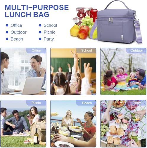NOL Insulated Lunch Bags for Women Cooler Bag Lightweight Nylon Waterproof Lunch Box for Work (Light Purple / Small (4 Liters))