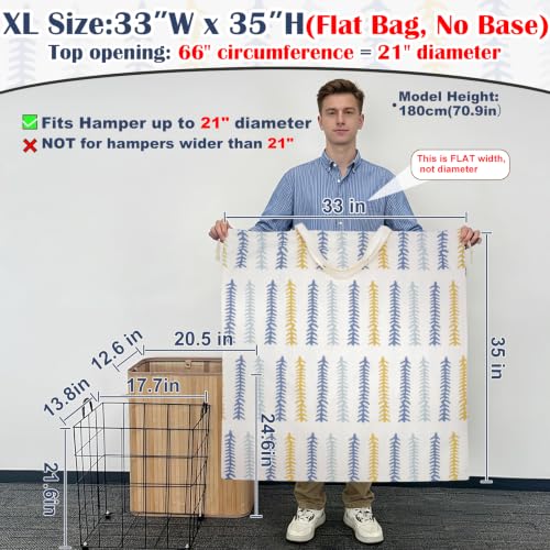 Thick Canvas Laundry Bag with Handles & Drawstring (Fishbone,1pc XL / XL 33"W x 35"H┃1 Pack)