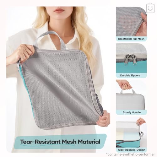 9 11 Set Compression Packing Cubes for Travel Essentials (Cyan / 9 set)