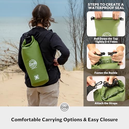 5/10/25/30/40L Waterproof Dry Bag, Medium Lightweight Roll Top Dry Bag Backpack w/Waterproof Phone Case, Kayaking, Travel, Hiking, Fishing, Tubing, Camping, the Beach, Men/Women (Green) (5/10l Green / 10L)