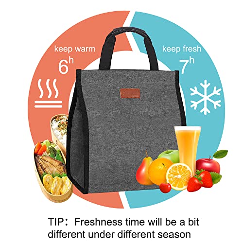 Lunch Bags for Women Insulated Reusable Lunch Tote with Internal Pocket (Charcoal Grey / 2 pack)