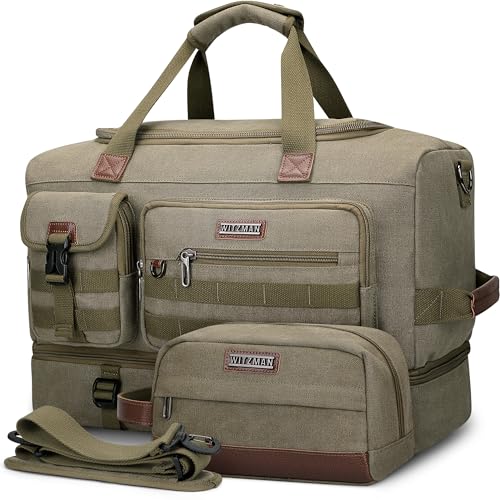 Duffle Bag for Men 60L Travel Canvas Weekender with Toiletry Bag (Army Green)