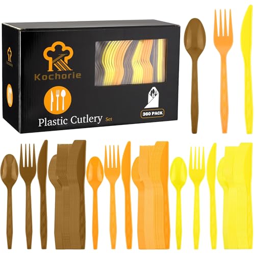 360 Pcs Fall Thanksgiving Plastic Cutlery Set (Orange, Yellow, Brown)