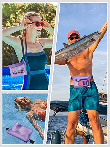 2 Pack Waterproof Fanny Pack Pouch Dry Bag for Phone Passport Purse (Black & Purple)