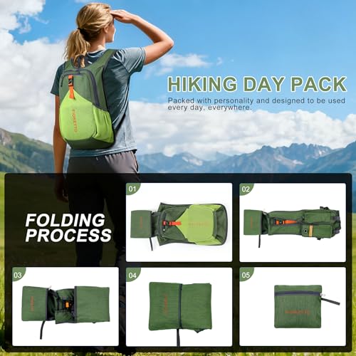 15L Hiking Backpack for Men Women Lightweight Foldable Small Daypack for Travel Camping Outdoor (Green / 15l)