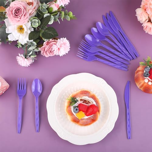 90 Pieces Purple Plastic Cutlery Set (Purple)