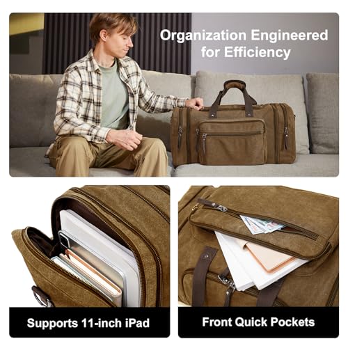 Large Canvas Duffle Bag for Travel (Coffee / 55L)