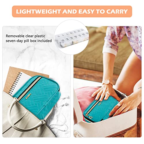Travel Pill Organizer 2 Times a Day with Cute Fabric Pill Case (Teal / Large)