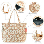 Waterproof Beach Tote Pool Bags for Women Ladies Extra Large Gym Tote Carry On Bag With Wet Compartment for Weekender Travel (Beige Floral 157)