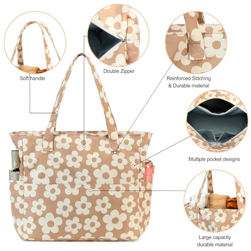 Waterproof Beach Tote Pool Bags for Women Ladies Extra Large Gym Tote Carry On Bag With Wet Compartment for Weekender Travel (Beige Floral 157)