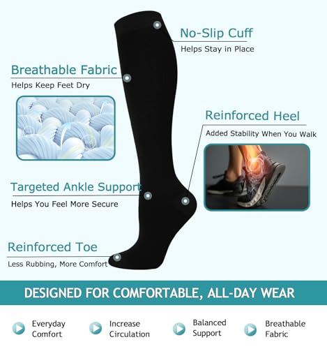 8 Pairs Compression Socks Women Men 15 (09 - 4black/2grey/2navy / Small-Medium)