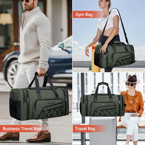 Mens Duffle Bag Expandable 45L Travel Gym with Shoe Compartment (Army Green)