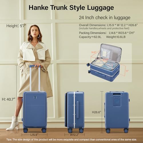 24 Inch Checked Luggage with Cup Holder and USB Ports (Interstellar Blue / 24 Inch)