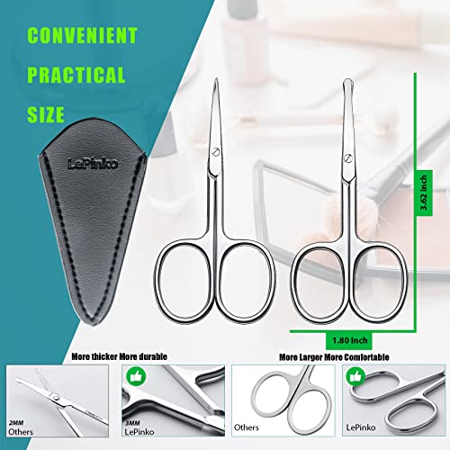 Facial Hair Small Grooming Scissors For Men Women (2PCS - With Cover / Silver)
