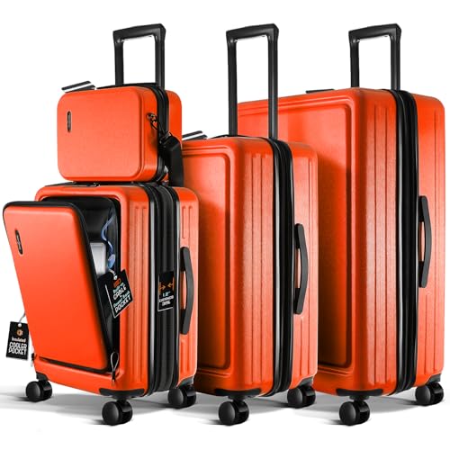 Hard Shell Luggage Sets with Spinner Wheels 4 Piece (4 Piece Set (20/24/28) / Orange)