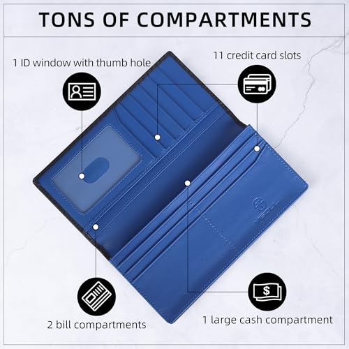 Leather Checkbook Cover Wallet for Men with RFID Blocking (Black+Blue)