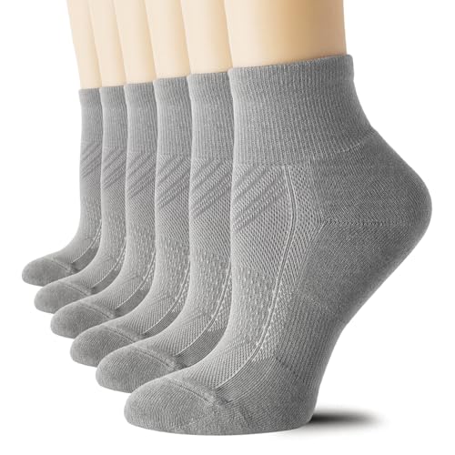 6 Pack Women's Ankle Socks with Cushion (Small / Grey)