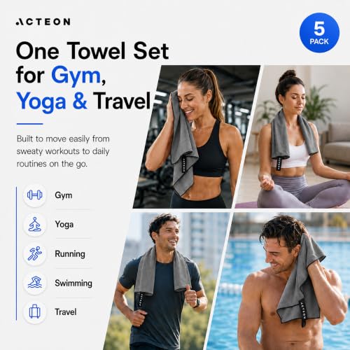 Microfiber Quick Dry Gym Towel 5 Pack (Pack of 5 / Dark Grey)