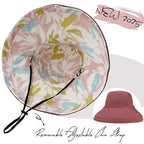 Womens Sun Hats Wide Brim Reversible Bucket Cotton Hat Packable Summer Travel Cap with Hat Clip (Medium / Wine Red2)
