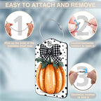 2 Pcs Pumpkin with Checkered Bow Luggage Tags for Suitcases Polka Dots PU Leather Baggage Tags Name ID Label with Privacy Cover and Stainless Steel Loop for Men Women Travel Bag Suitcase (Pumpkin With Checkered Bow)