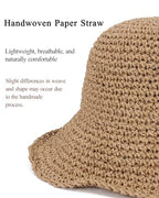 Womens Crochet Straw Sun Hat Foldable Floppy Wide Brim Beach Hat for Summer (One Size / Khaki)
