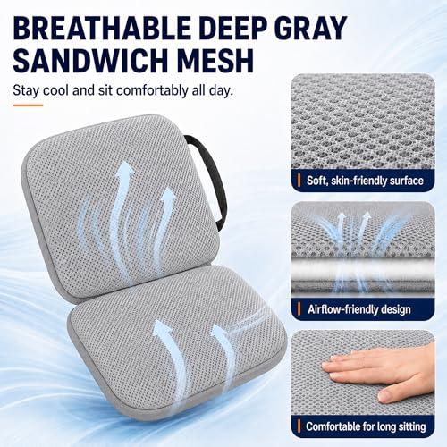 3 in 1 Foldable Gel Seat Cushion Featured with Memory Foam Breathable Seat Cushion for Pressure Relief (Gray - Mesh)