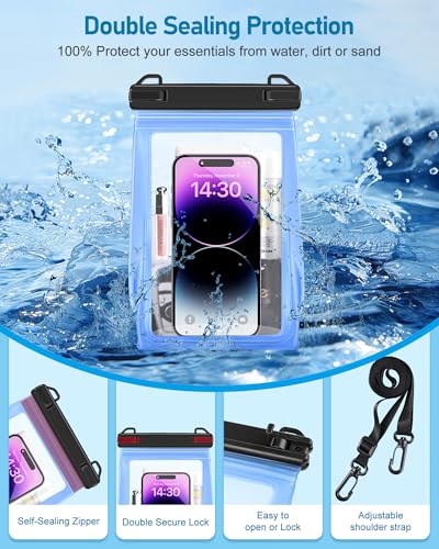 Large Waterproof Phone Pouch (Clear Blue, Extra Large Opening 5.9'')