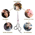 Kids Hair Cutting Scissors Set Professional 6.5 inch Saftey Round Head Hair cut Scissors Kit with Cutting Thinning Scissors Hairdressing Shears Set for Barber Salon （red） (Red)