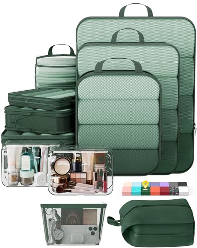 11 Set Compression Packing Cubes for Travel Essentials (Dark Green / 11 set)