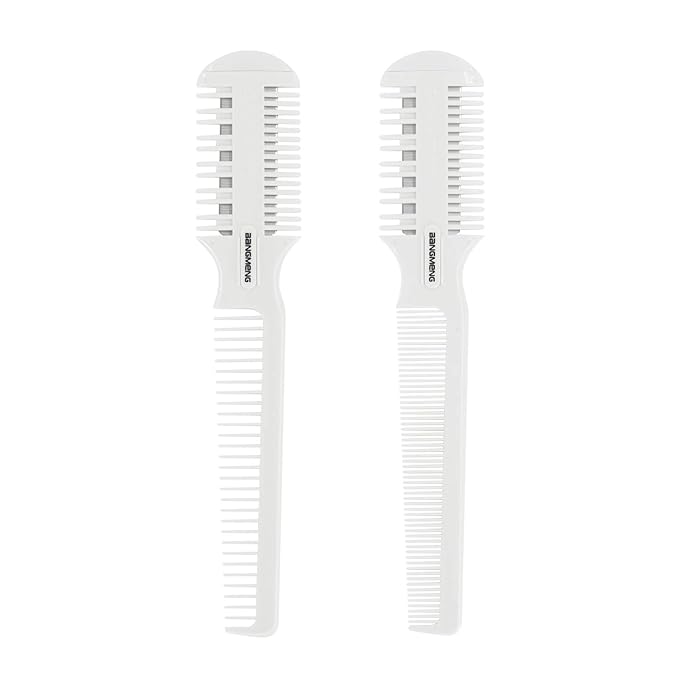 Hair Trimmer With Split Ends Razor - 2 Pieces For Thin & Thick Hair Cutting and Styling: Dense & Wide Teeth Combs, Double-Edge Blades